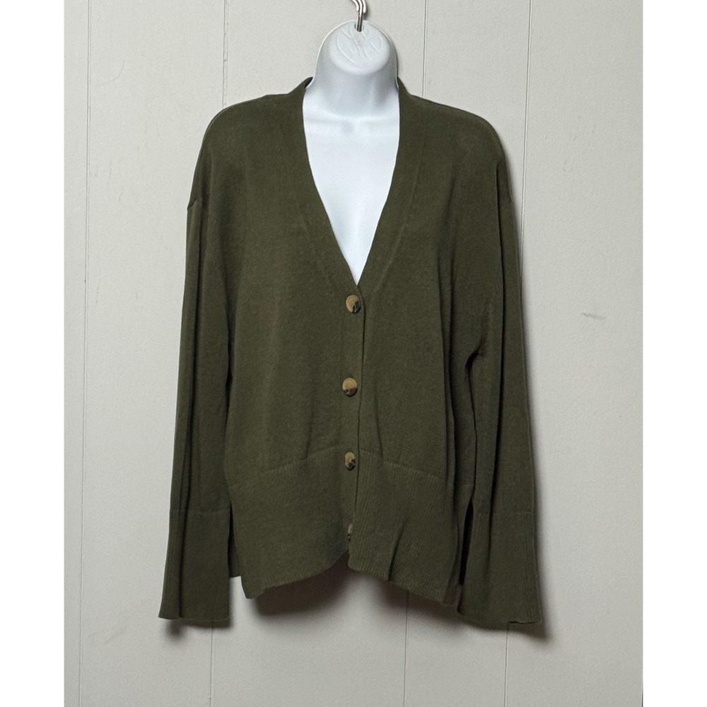 Gap Women Olive Green Linen Blend V-Neck Button Front Cardigan Sweater Sz Medium